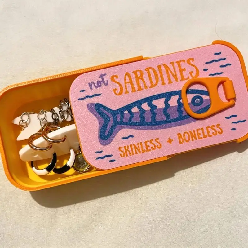 Sardine Tin Jewelry Box 3D Printed Retro Style Easy Open Lid Trinket Storage Container for Desktop Display Decor