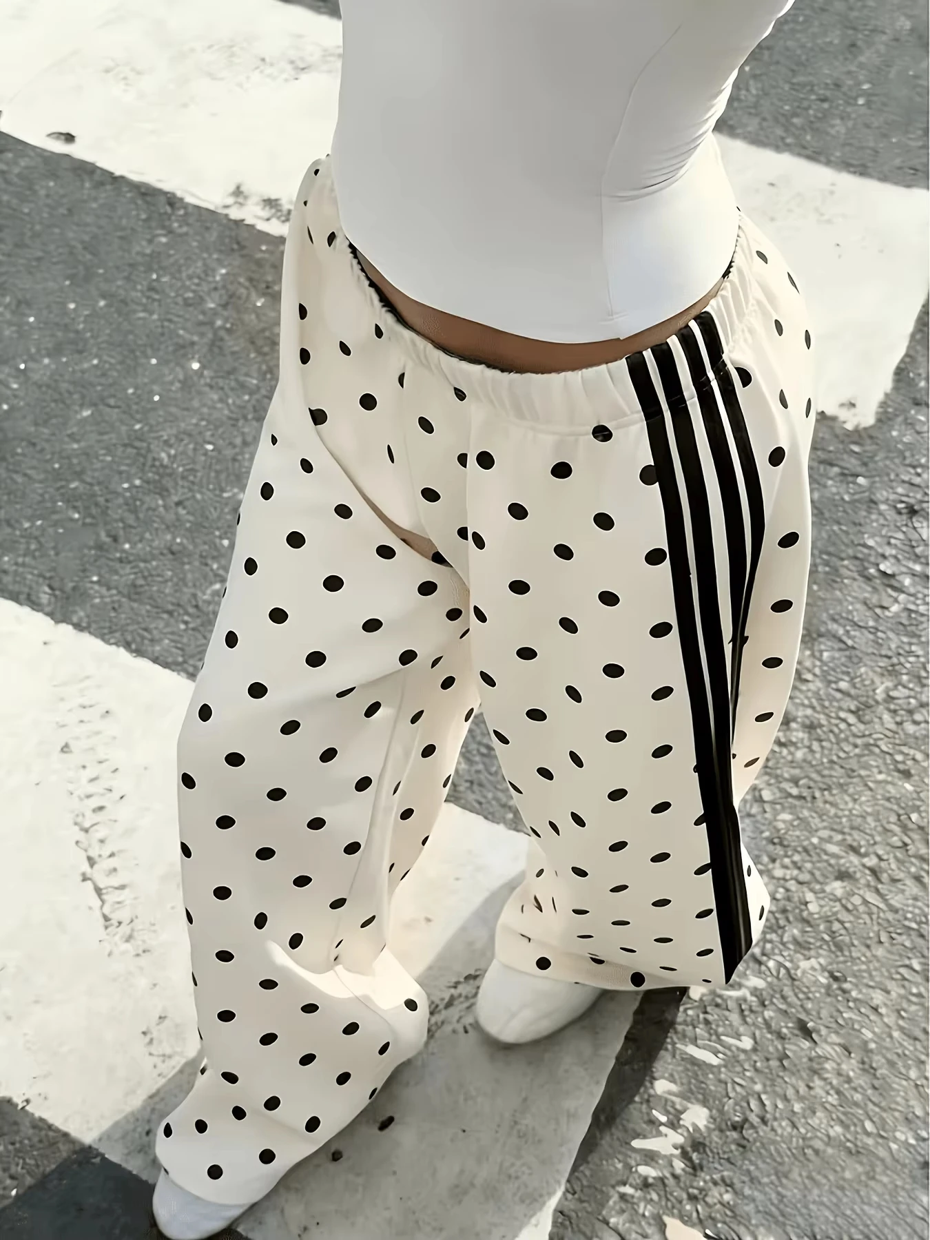 New Arrival Spring and Autumn Personalized Print Pants Y2K Trendy Fashion Striped Jersey Women Individual Sports Loose Pants