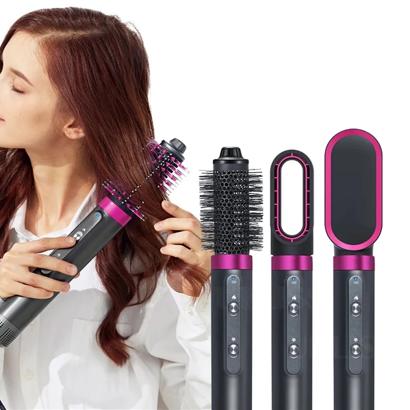Detachable 4in1 Electric Hot Air Brush Hair Styling Heating Blowing Dryer Comb Wrap Rotating Wand Curling Iron Set