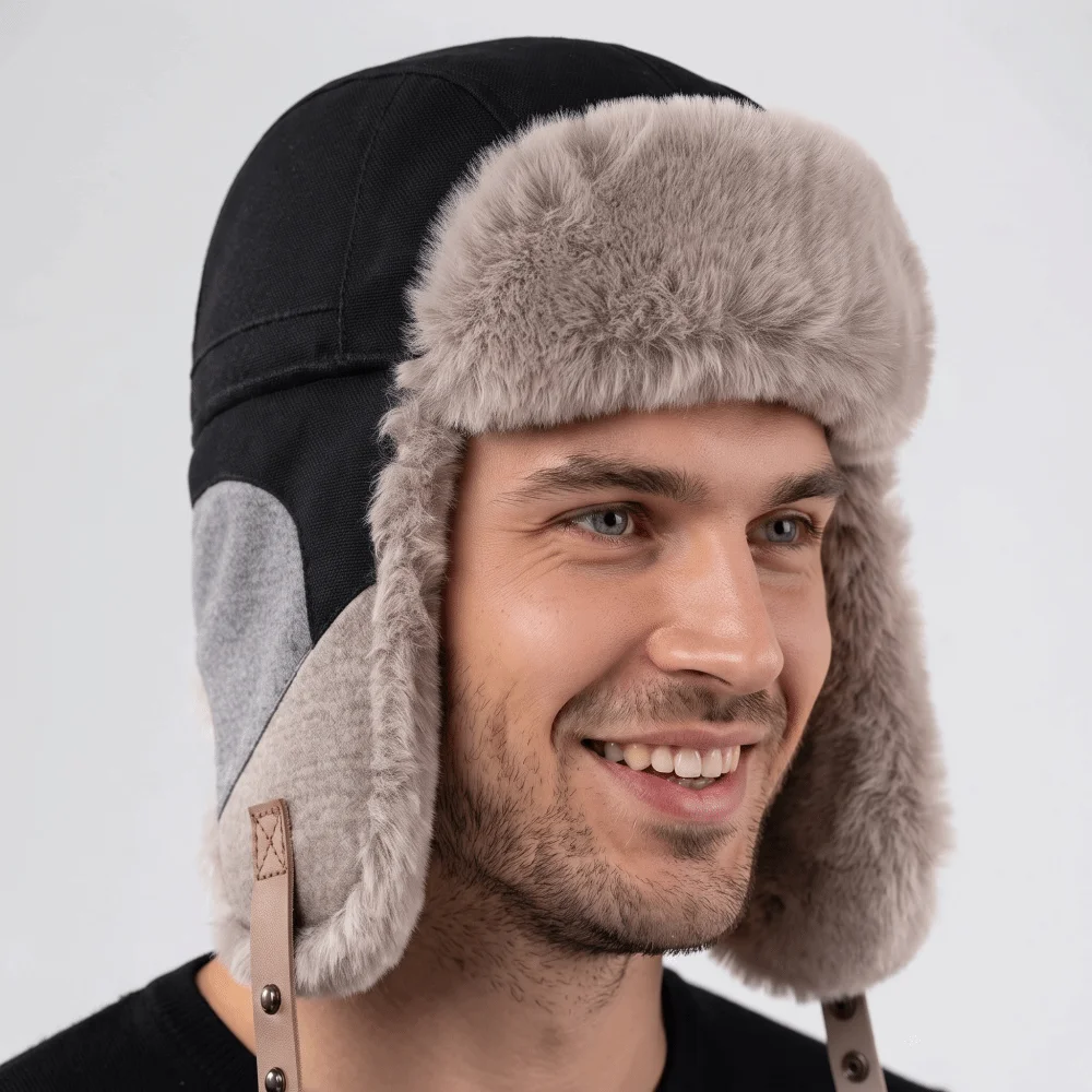 Color Block Winter Trapper Hat Fleece Lined Ear Flap Warm Earflap Cap Plush Fur Thick Thermal Windproof Winter Hat