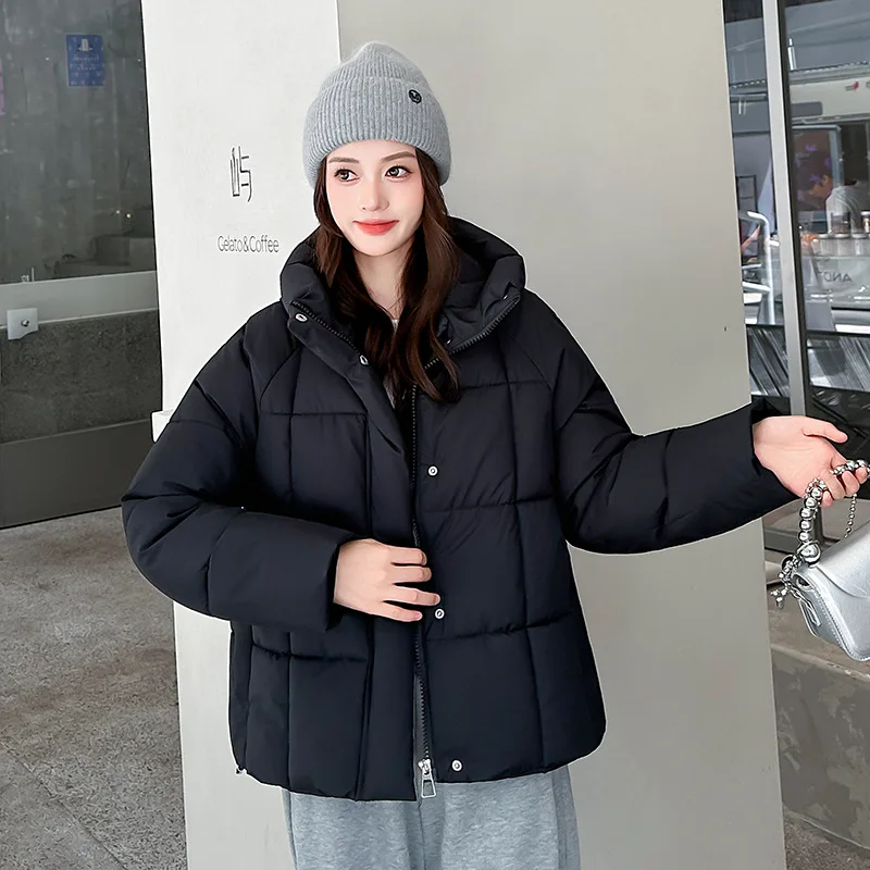 2026 Fashion Down Cotton-padded Jacket Women's Short Parka Winter Hooded Loose Outerwear Student Thicken Warm Casual Bread Coats