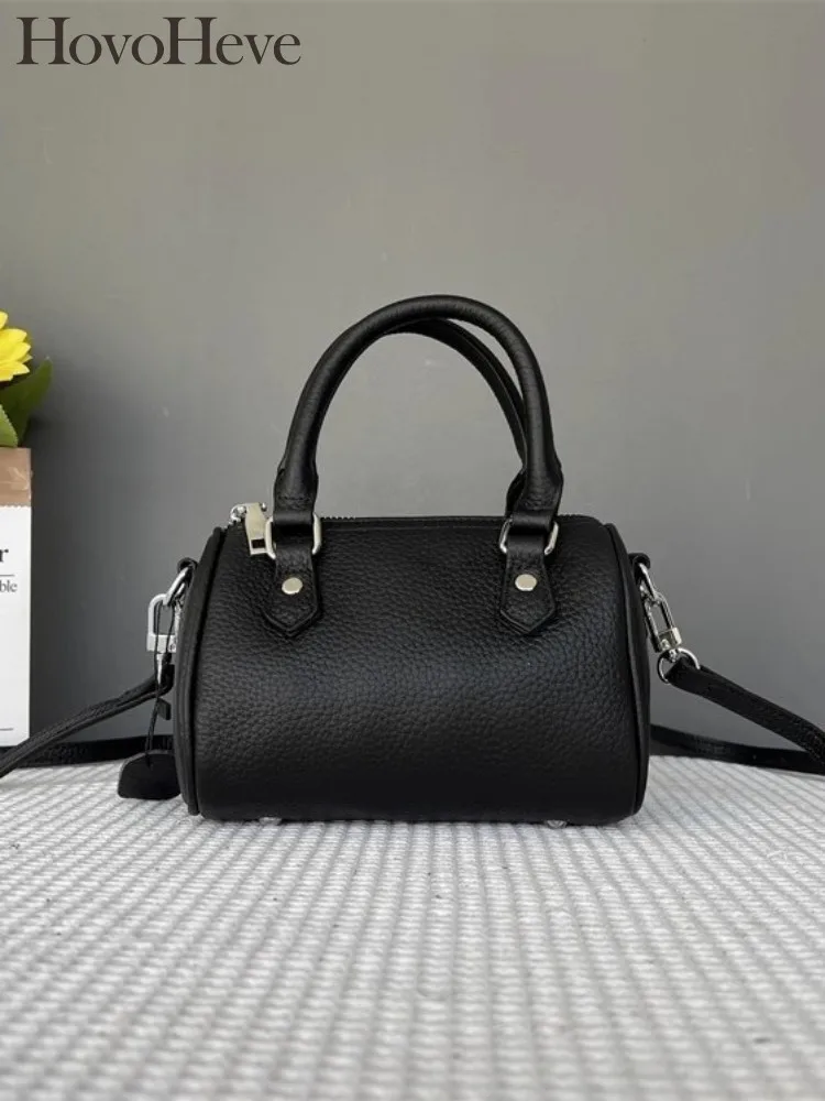 New Women Single Shoulder Bag  Cowskin Genuine Leather Handbag Tote Casual Zipper Pillow Bag Office Ladies Small Messenger Bags