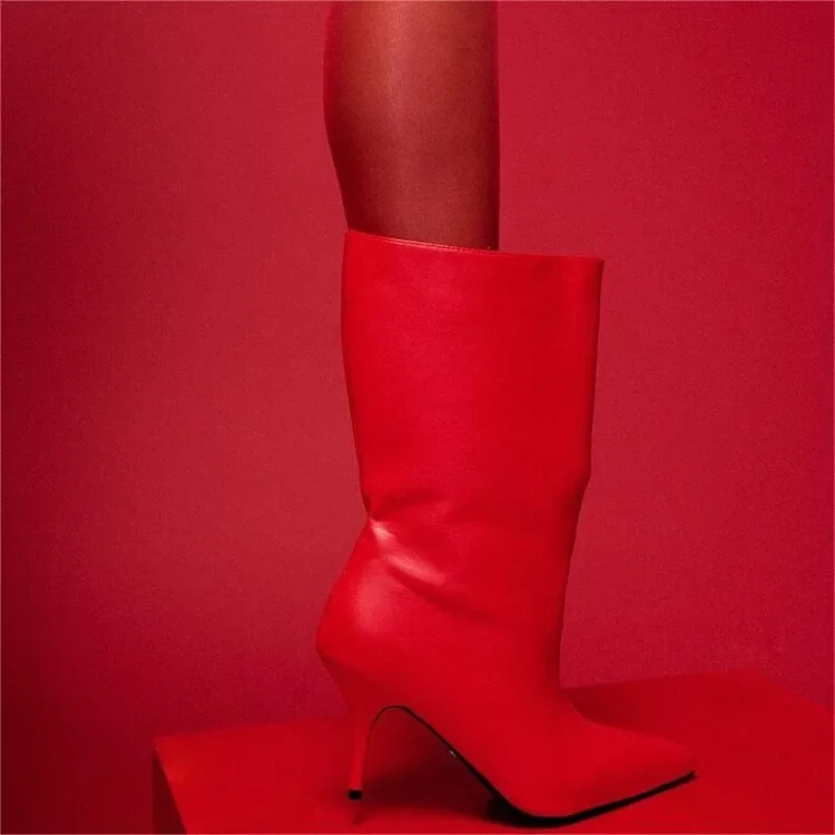 Hot Selling European and American Foreign Trade Sleeve Large Tube Circumference Thin High Heels Pointed Sleeve Short Boots