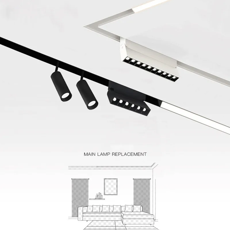 Modern Magnetic Track Lights Embedded LED Spotlight Downlight Living Room Without Main Light Lighting Grille Lamp Series
