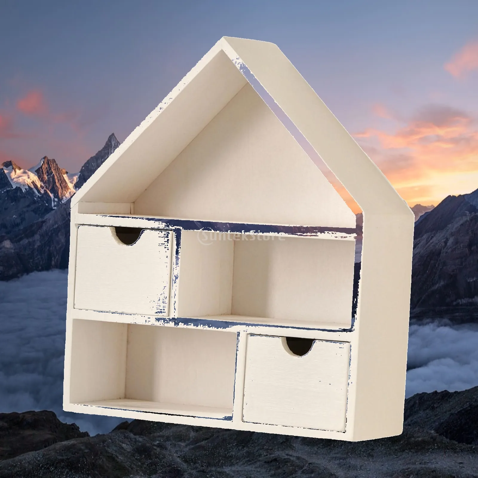 Room Decoration Wooden Display Case House Shaped Shadow Cubby Box Wall Mounted Furniture for Mini Figures