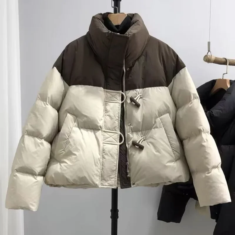 Winter Patchwork Loose Chic Design Windproof Outerwear New High-end Cotton Coat Short Parkas Women Warm Down Cotton Jacket