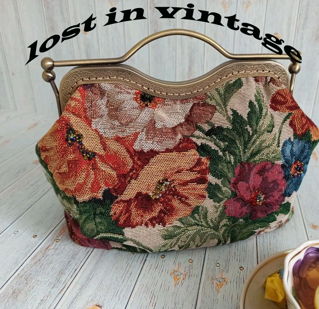 Lost in Vintage Floral Radicule of Bright Gabardin Tapestry Bag Frame Clutch 25x20x6cm Borsa Clutch Flowers Purse