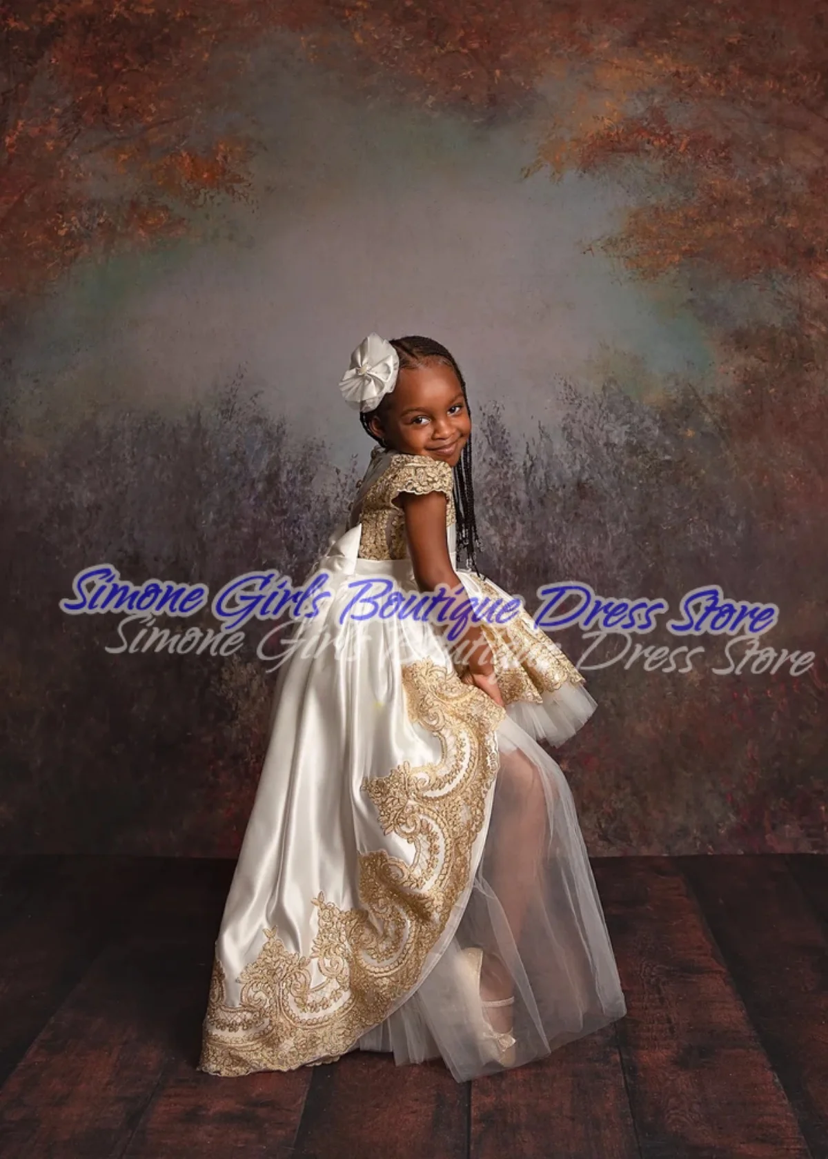 Embroidery Short sleeves Satin Flower Girl Dresses Elegant Satin Formal Dress for Girls Birthday Wedding Communion Party Gown