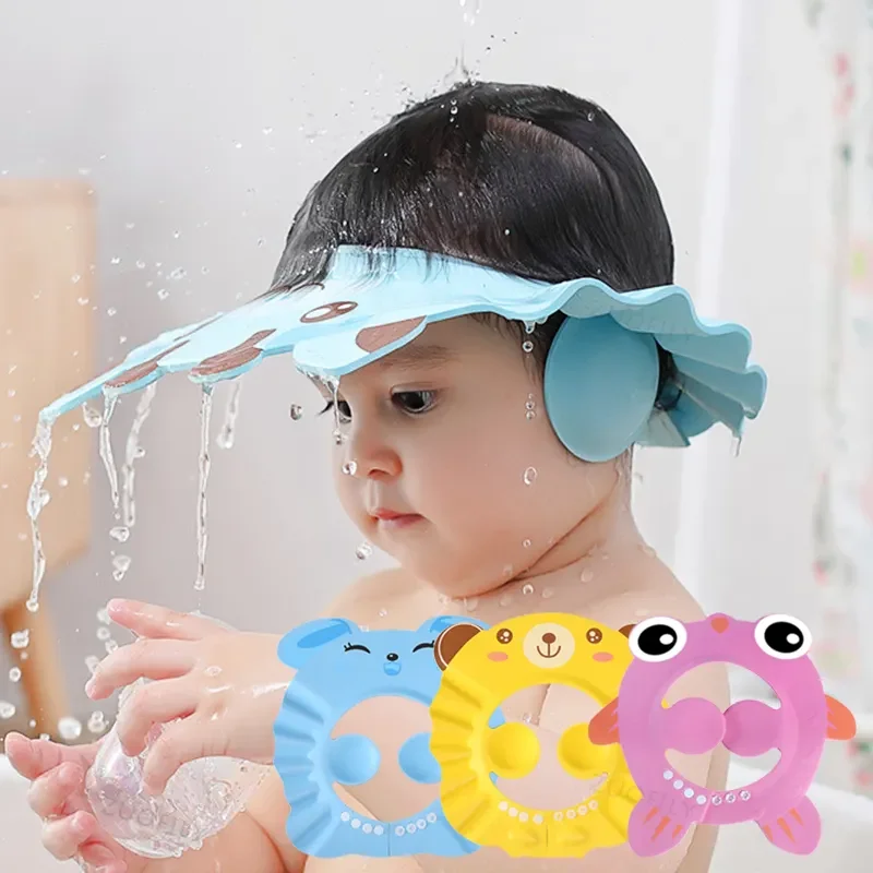 Cute Animal Shower Cap Safety Eye Protection Ear Protection Lightweight Cute Cartoon Baby Bath Protective Cap Shampoo Bath Care