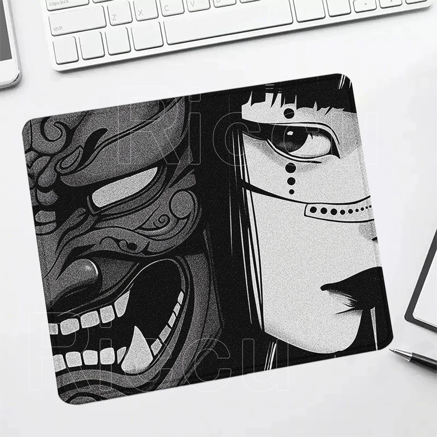 Black and White Mousepad Ghost Mask Girl PC Non-slip Base E-Sports Keyboard Office Mice Mat Gaming HD Printing Overlock Desk Mat