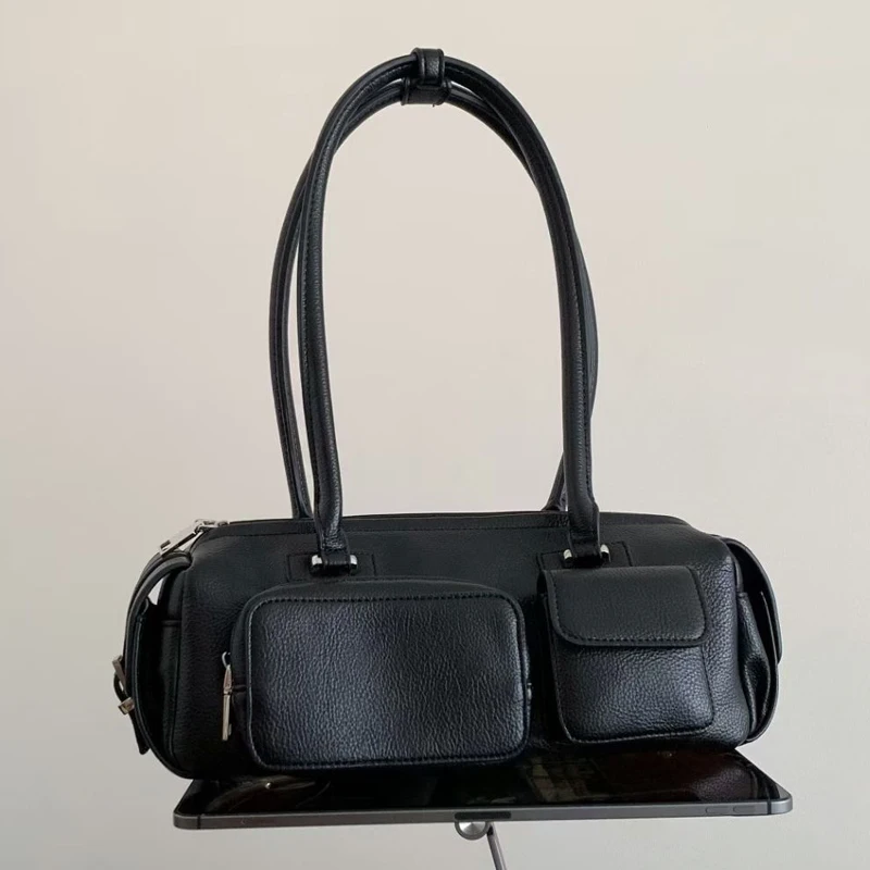 Korean Vintage Bags For Women Luxury Designer Handbag Purses 2025 New In PU Top Handle Multiple Pockets Medium Underarm Shoulder