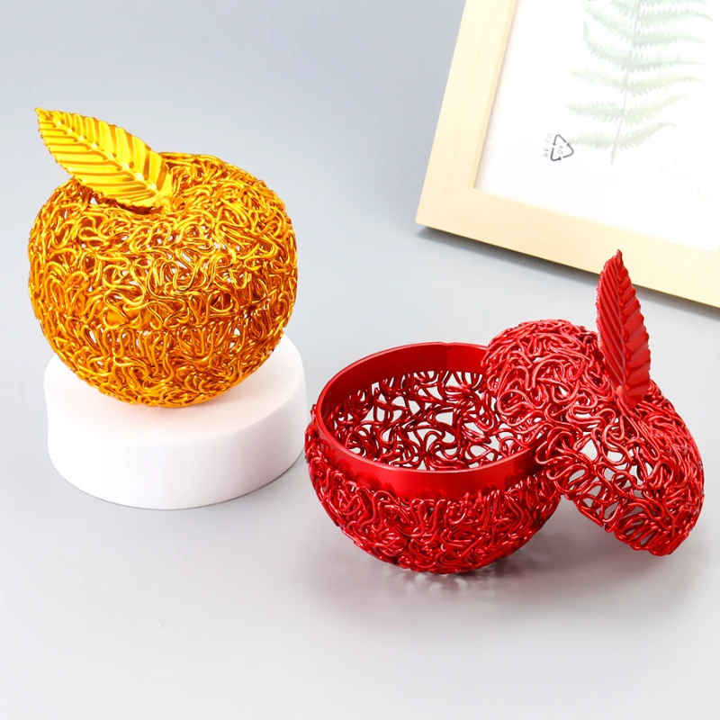 Funny Gold Color Apple Case Crystal Holder Stone Storage Collect Openable Fruit Jewlery Organizer Box Woman Gift Home Decor