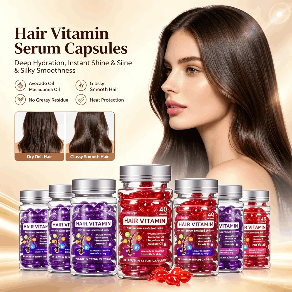 40pcs Agam Hair Vitamin Leave-in Serum Capsules Nourish Damaged Hair Smooth Shiny Reduce Split Ends Anti Frizz Hair Treatment