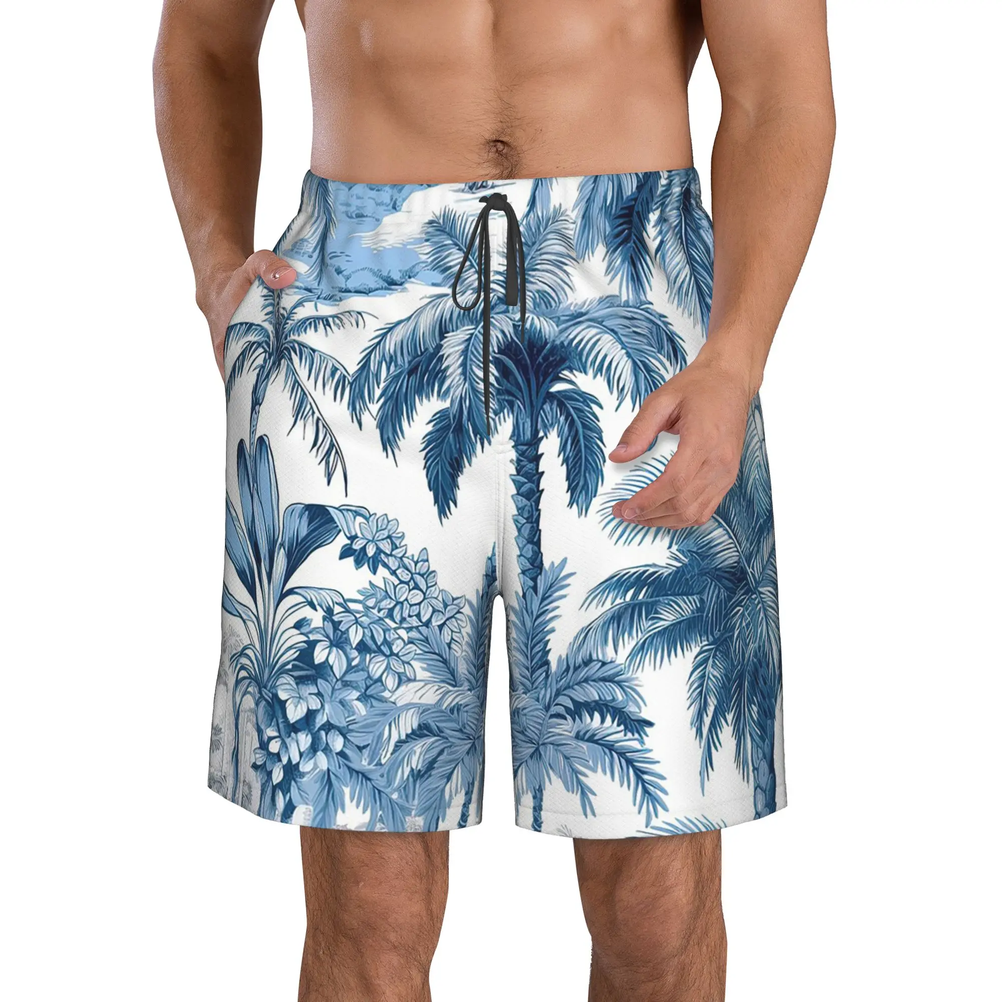 Tropical Coconut Tree Pattern Trunks Beach Board Shorts Casual Quick Dry Swim Summer Men Pants