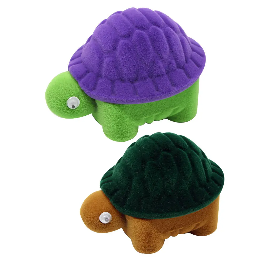 2Pcs Cartoon Ring Storage Box Tortoise Shape Jewelry Case Portable Organizer Small Dustproof Exquisite Gift for Women Girls