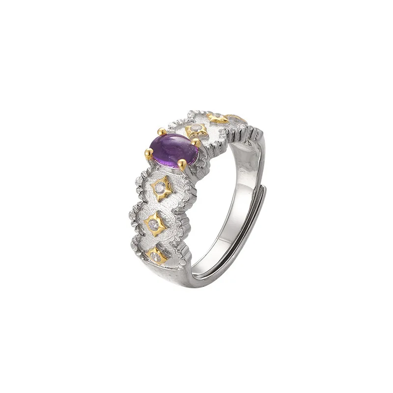 Natural Amethyst Gemstone 925 Sterling Silver Wide Band Smooth Marquise Ring Daily Gala Luxury Fine Jewelry For Men And Women