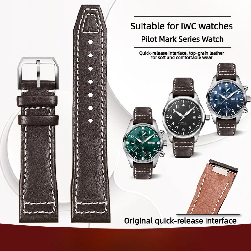 Quick Release Genuine Italian Leather Strap for IWC Pilot Watch Mark XX, XVIII, Spitfire series men 20mm/21mm Watchband bracelet