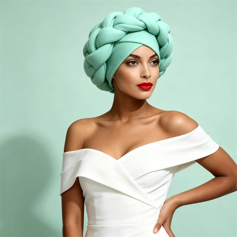 New Exaggerated Braids Turban Cap for Women African Auto Gele Wedding Party Headwear Hats Bonnet Headband Hijab Head Wrap Scarf