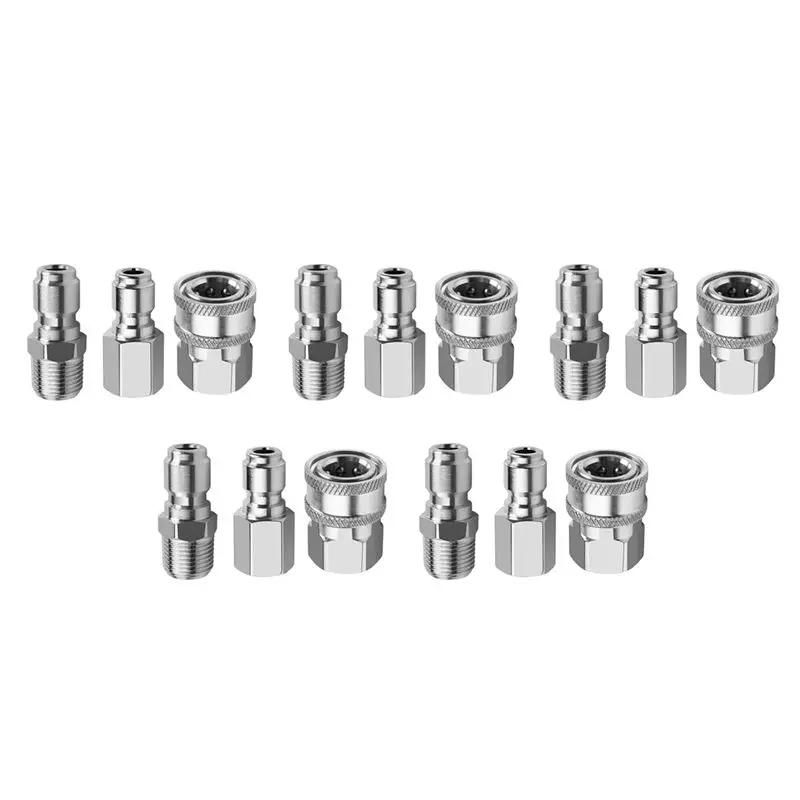 Y50A-5 Pcs NPT 3/8 Inch Male And Female Quick Connector Kit And 5 Pieces NPT 3/8 Inch Pressure Washers Plug Male Nipple