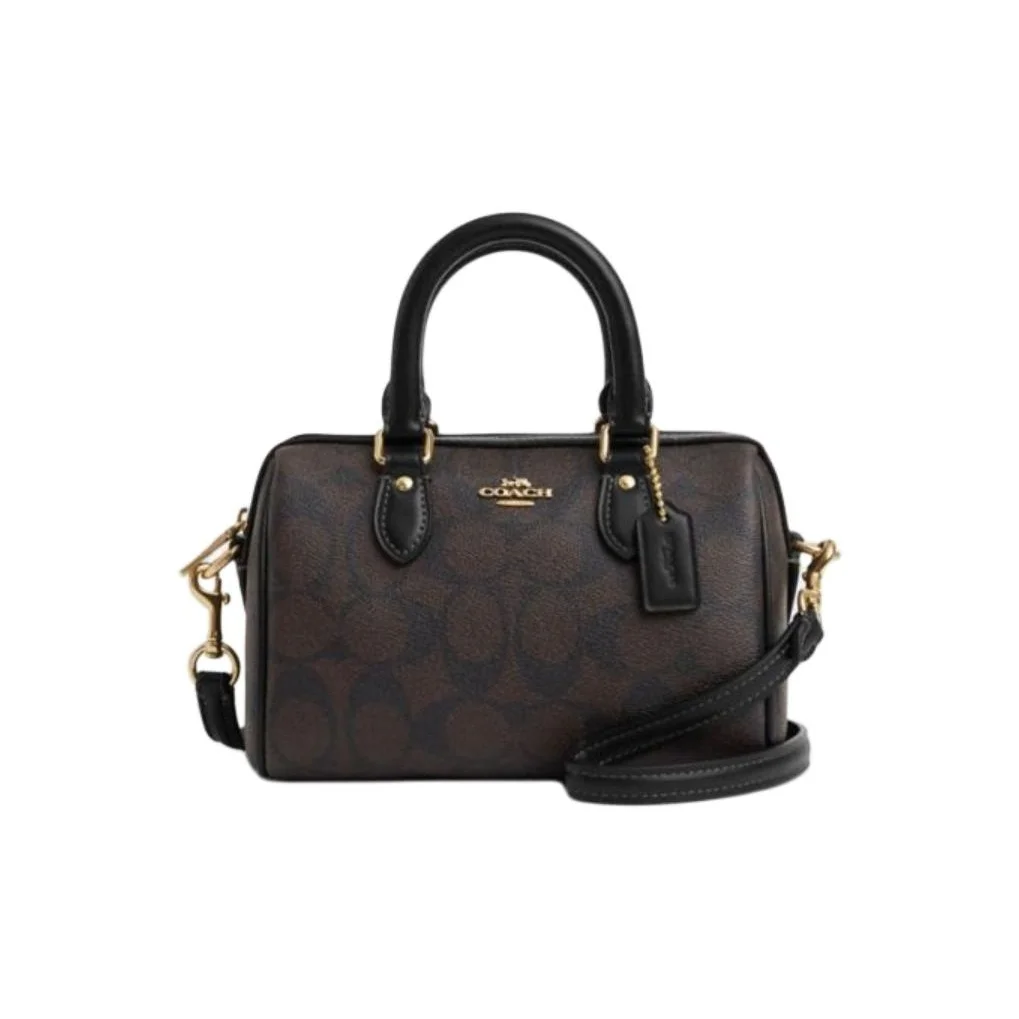 COACH Rowan PVC Boston Bag, Crossbody Bag, Handbag Small Women's Brown & Black CS183-IMAA8