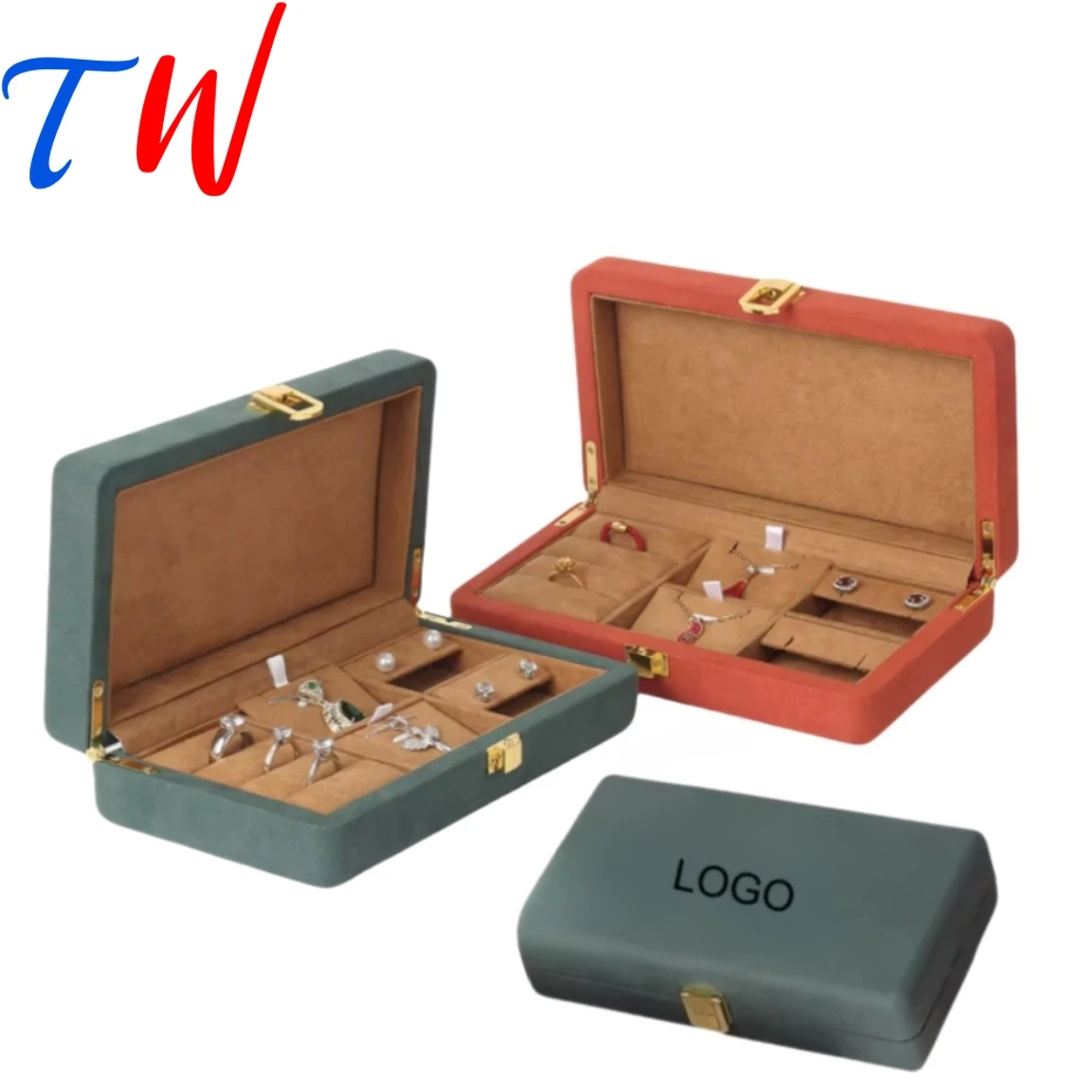 Luxury Rounded CornersJewelry Box-Latch Microfiber Organizer  for Earring/Rings/Pendants Free Laser Engraved Custom Logo OEM