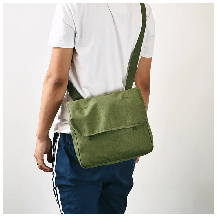 Nostalgic Old Style Canvas Backpack Shoulder Bag Military Green Color 70s 80s Era Crossbody Bag Leisure Scene Soft Polyester ...