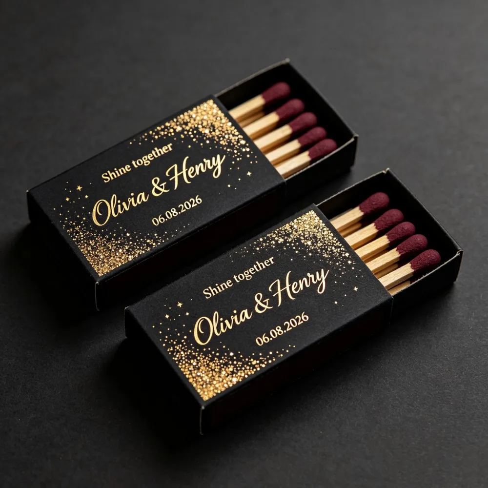 50Pcs Custom Black Gold Dark Night Glow Small Matchbox Gift Box, Empty DIY Print Packaging, Souvenir Keepsake Box for Jewelry St