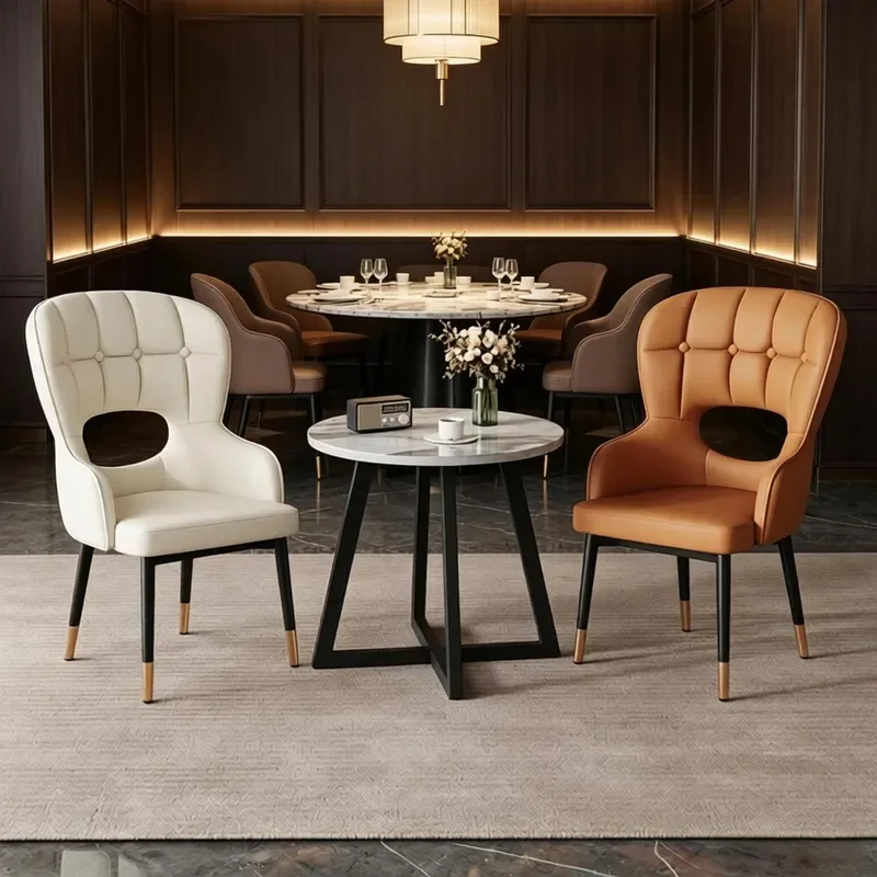 for Italian Button Dining Chair for Italian Minimalist High End Milk Tea Shop Box Commercial Sedentary Wear Resistant Leather
