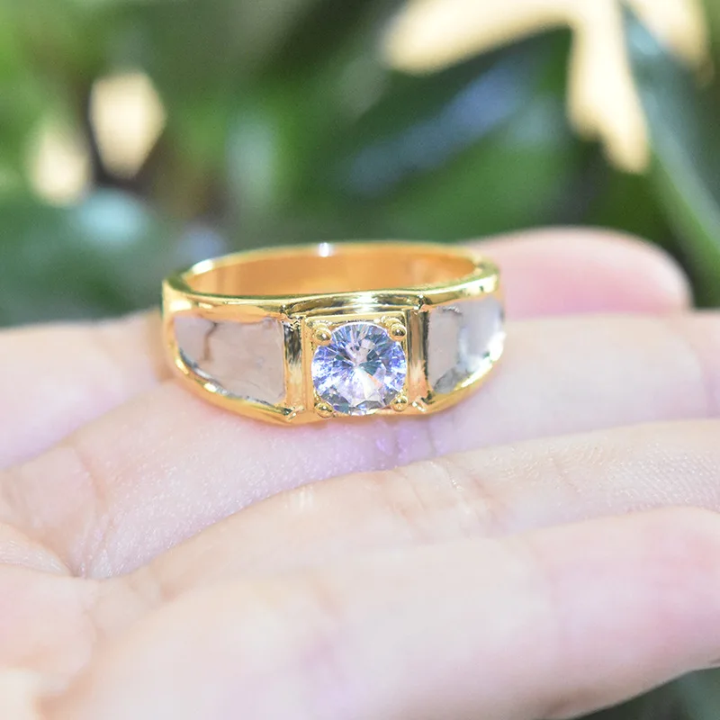 S925 sterling silver ring plated with 18K gold moissanite two-tone ring, zircon men's ring engagement ring.