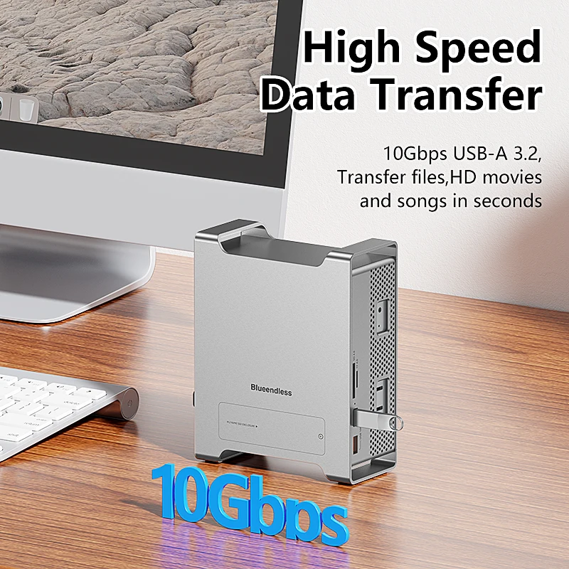 SSD Docking for 2024 MAC Mini M4/M4 Pro Stand with M.2 NVMe SSD Enclosure 4K/60HZ HDMI-Com SD4.0 TF4.0 10Gbps C HUB