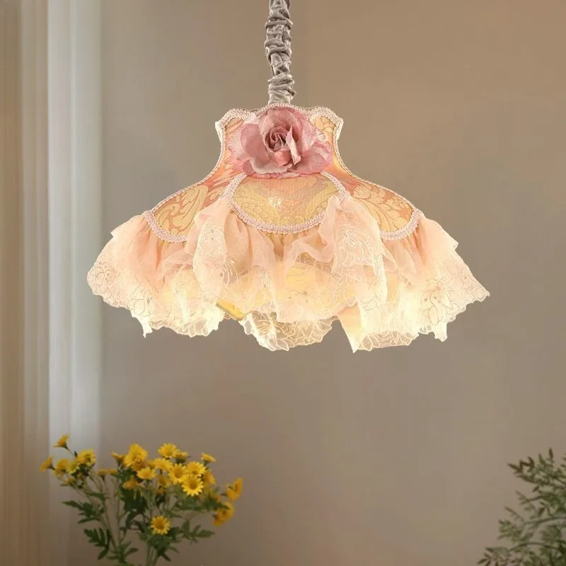 Warm Romantic French Country Creative Fabric Single Head Pendant Lamp Lighting for Bedroom Dining Study Ceiling Light Led Lamp