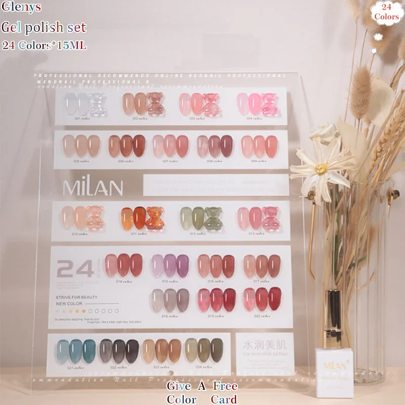 Glenys 24 color nail polish glue All network popular ice soaked gel color card UV LED nail salon art varnish learning set