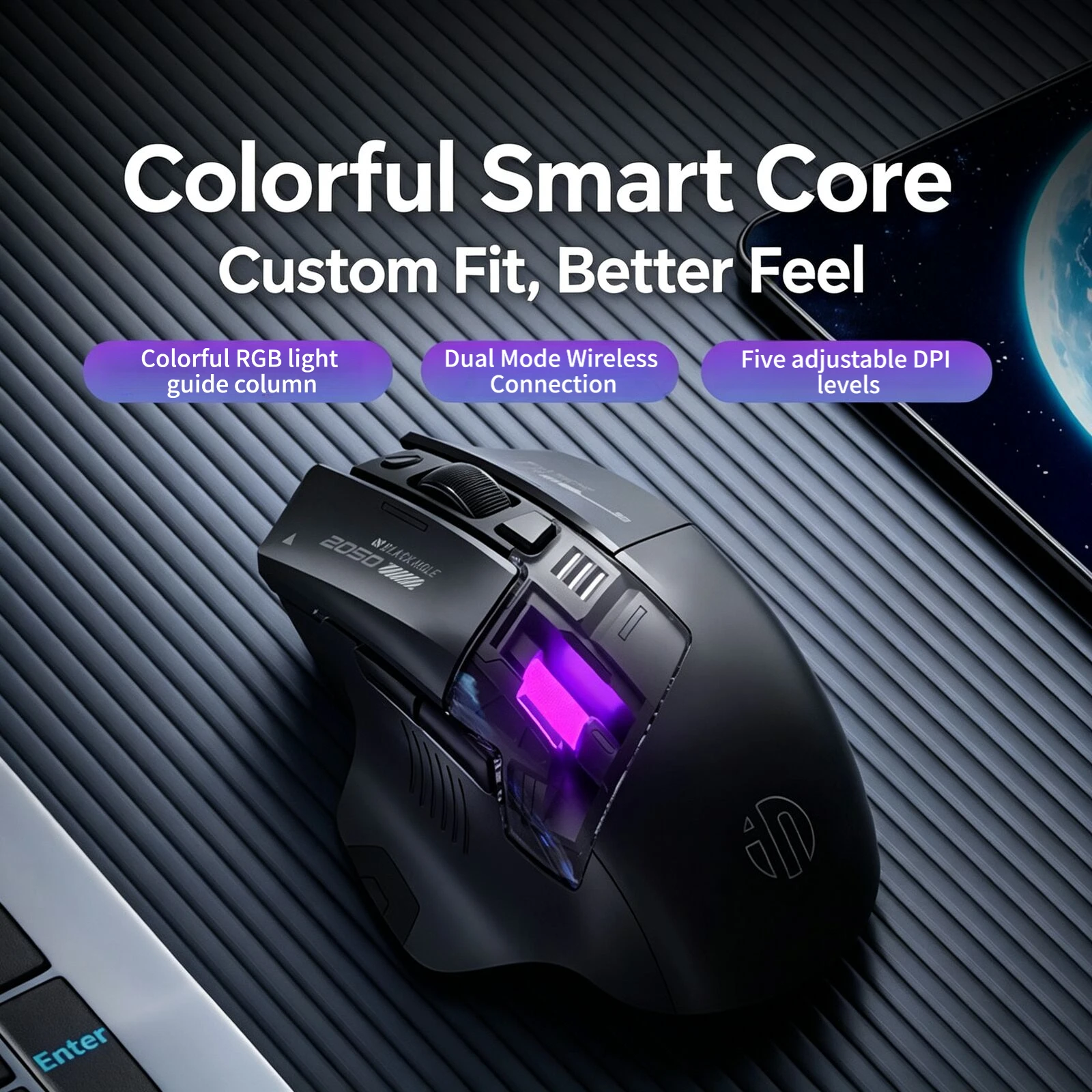Dual Mode 2.4G Bluetooth Wireless Mouse 6-speed Adjustable DPI RGB Breathing Light 6 Programmable Buttons Power Indicator Light