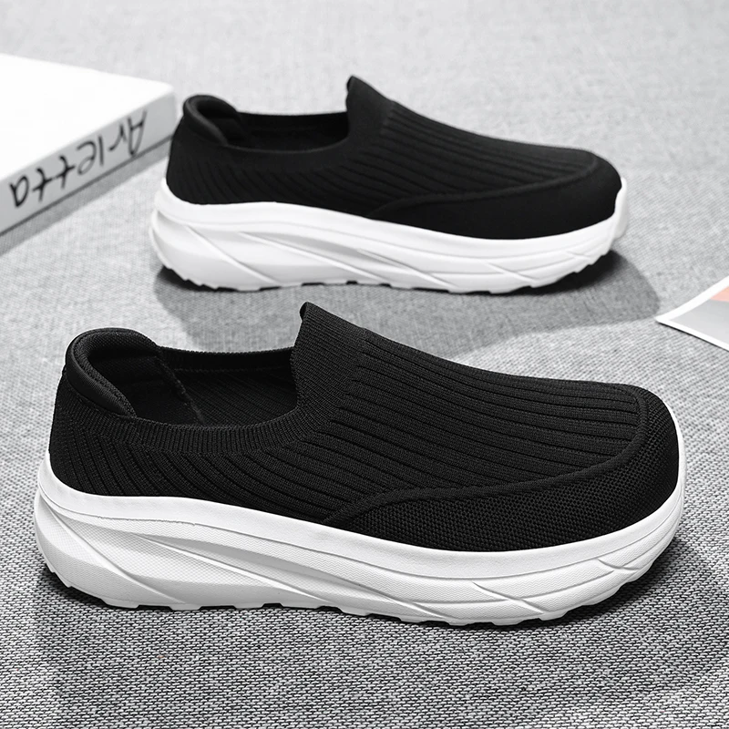 Big Sizes Men Shoes Wide Fit Walking Sneakers Slip-on Athletic Shoes High Elasticity Jogging Boots Fashion Breathable Loafers