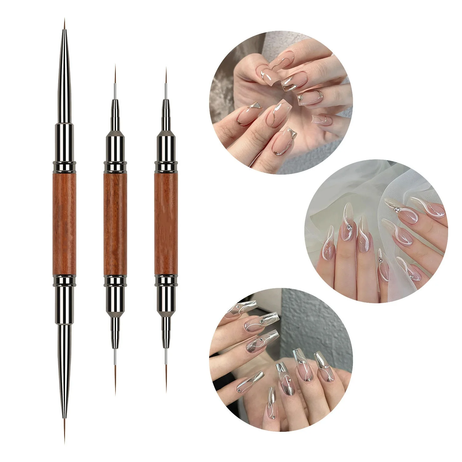 1/3PCS Double Head Sandalwood Handle  Art Liner DIY Painting Brush Drawing Lines Stripe Flower Painting Pen UV Gel Brush