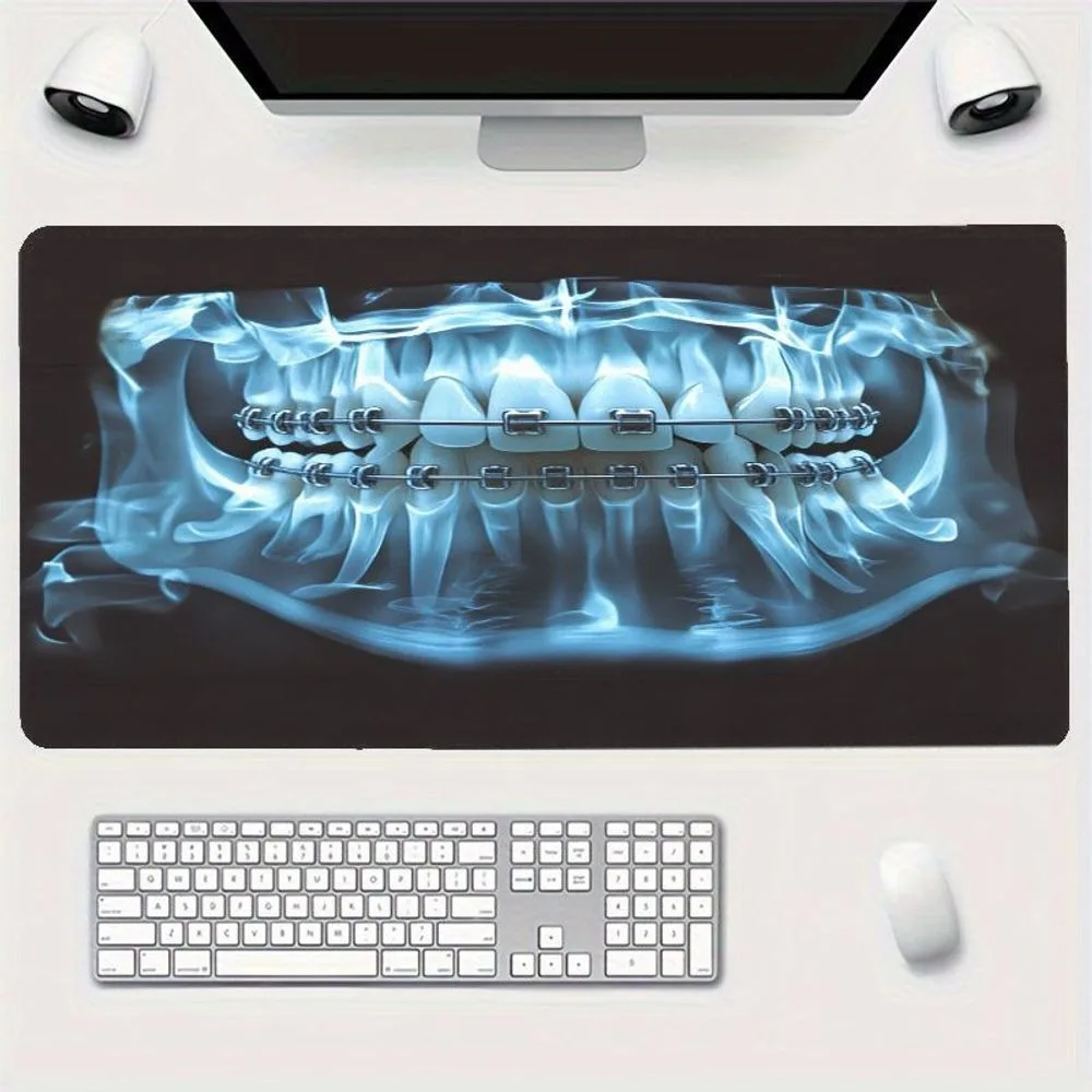 Future-oriented blue X-ray mouse pad illuminated design of human face's jaw and teeth decorao setup gamer alfombrillas gaming