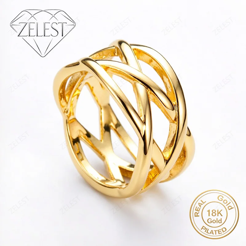 925 Sterling Silver 18K Gold Plated Exquisite Cross Cutout Ring Women Fashion Party Favor Jewelry Accessories