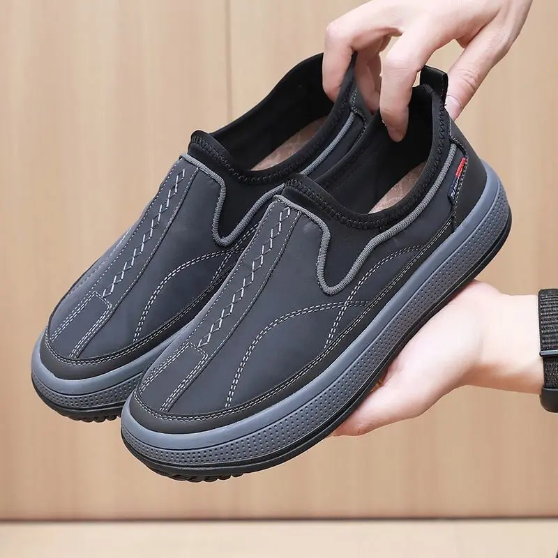 Men's Spring Autumn Cotton Shoes Slip-On Waterproof Breathable Casual Dad Shoes Driving Wear-Resistant Anti-Slip round Toe
