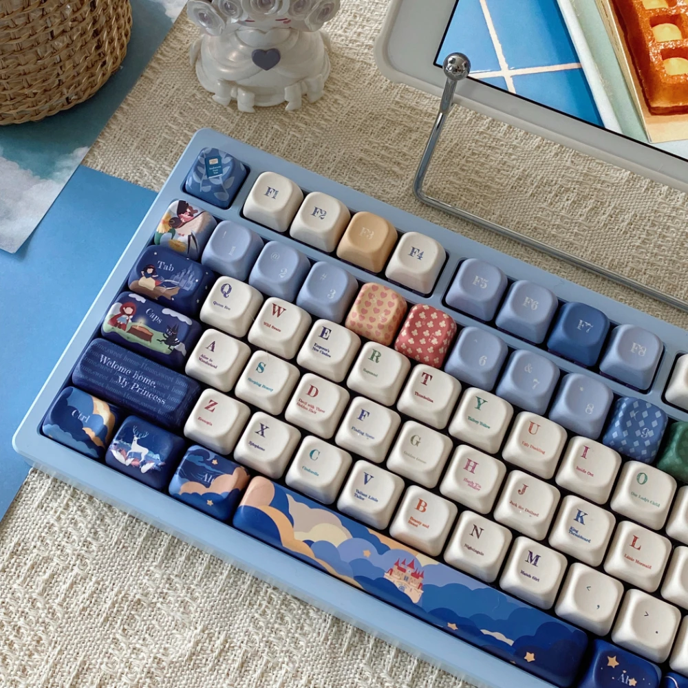 Fairy Tale Keycaps Cute Fun 144 Key Cute Fairy Tale Keycaps Cherry Eoa Pbt Keycap Sublimated Blue Keycaps For Gmk Rainy 75/87/98