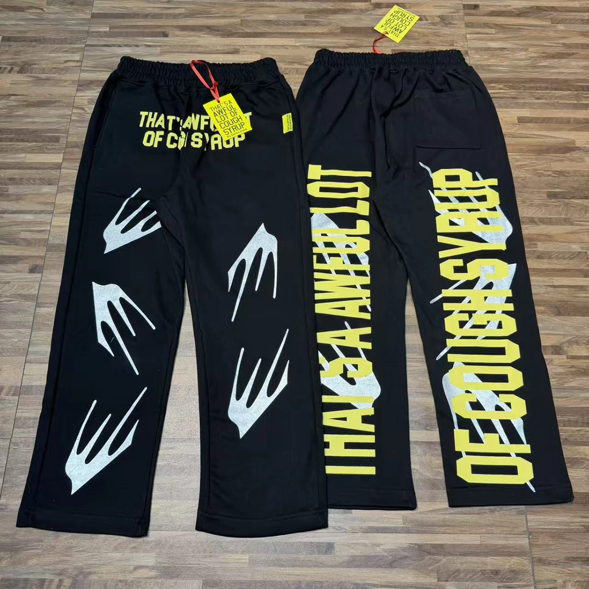 High Street Hands Letter Print Drawstring Sweatpants for Men Elastic Waist Vintage Joggers Loose Cotton Sweat Pants Oversized