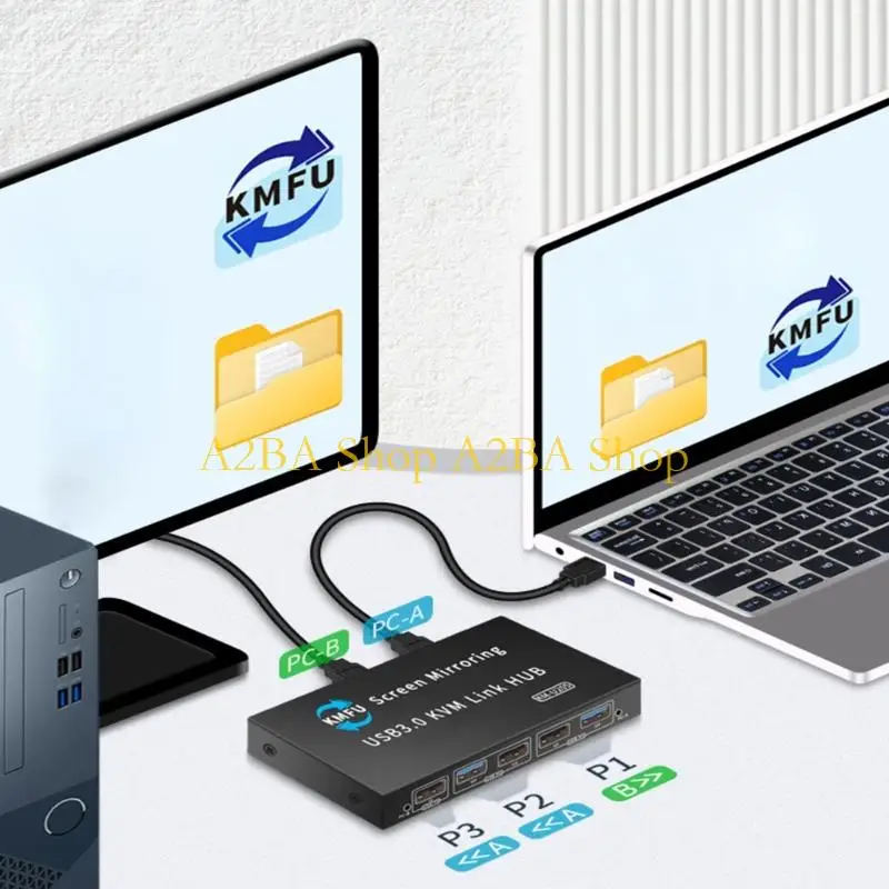 A2BA Office Friendly USB3.0 KVM Switching Enables Efficient Keyboards Mouse Sharing Between 2 Computers