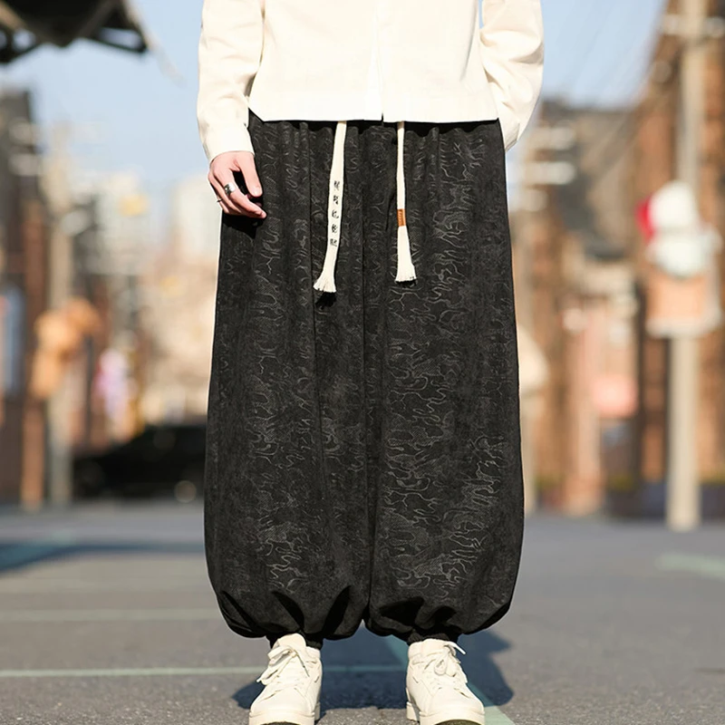 Oversized Men's Casual Harem Pants New Arrival 2026 Spring Japan Style Streetwear Vintage Print Loose Male Black Trousers N122