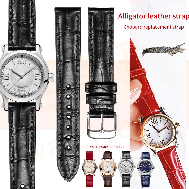 15mm 16mm Crocodile leather watch strap for Chopard  HAPPY SPORT 278573/27480 Ms watch wristbands Replace Alligator bracelet