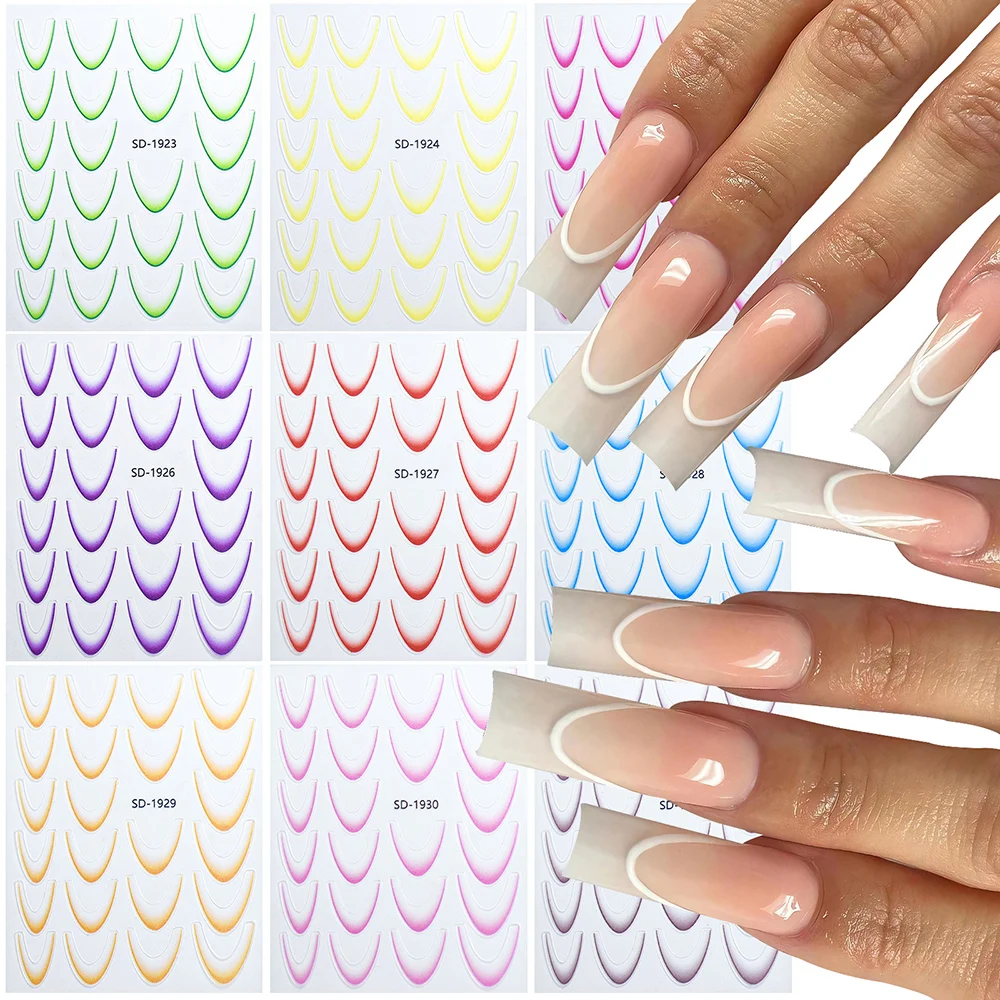 3D Nail Stickers French Manicure Gradient Line Flower Nail Art Designs Self-Adhesive Nail Tips Guides for DIY Decoration