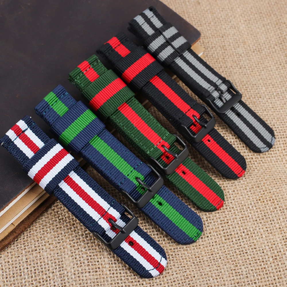 Breathable Nylon Strap Watch Band 22mm Quick Release Canvas Men Women Sports Bracelet Watchband Wristband Watch Accessories