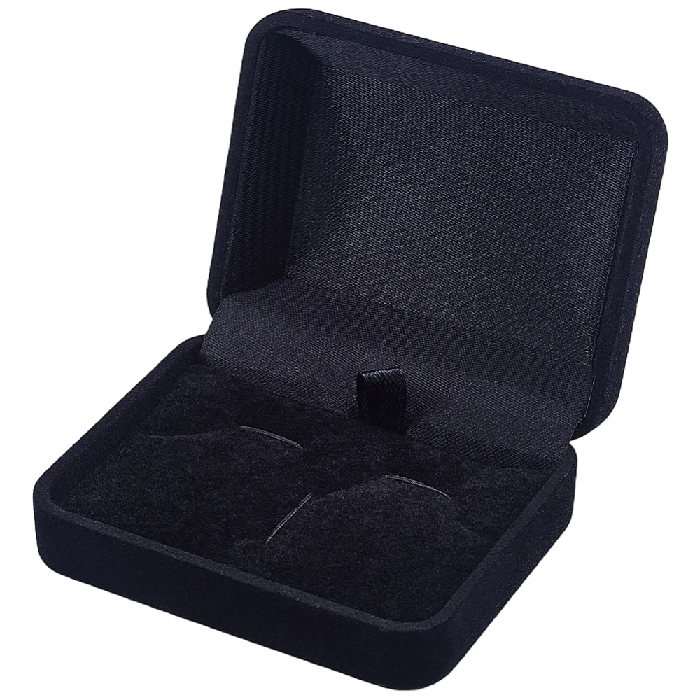 Cufflinks and Tie Clip Storage Box Plant Velvet 3 Slots Classic Dark Black Portable Cuff Links Gift Box Jewellery Display Case