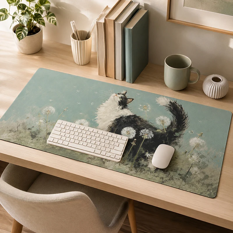 Cat with Dandelions Mouse Pad Gamer printon demand Custom New Mousepad XXL MousePads Office Non-Slip Carpet Computer Table Mat