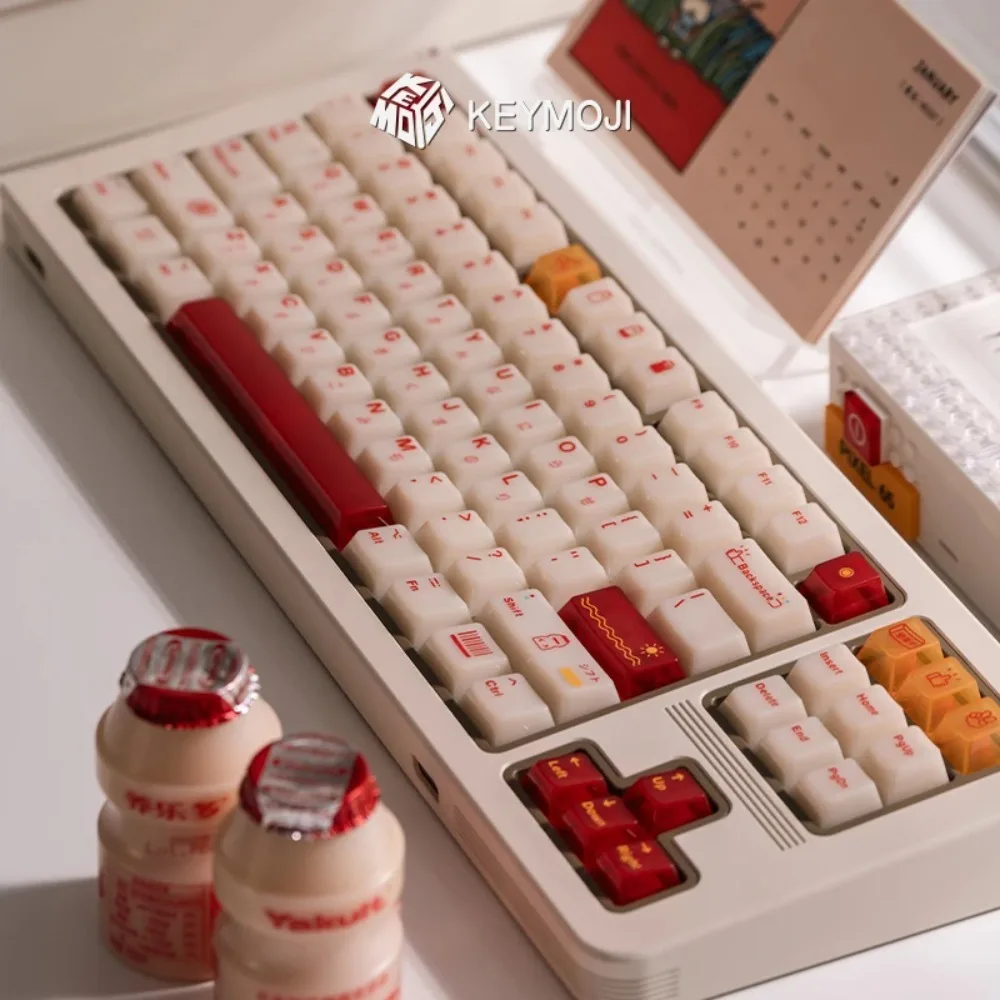 KEYMOJI Cheers Yakult Inspired Cherry Profile Keycap Set 148 Keys PC Dull Polish Material MX Mechanical Keyboard Accessories