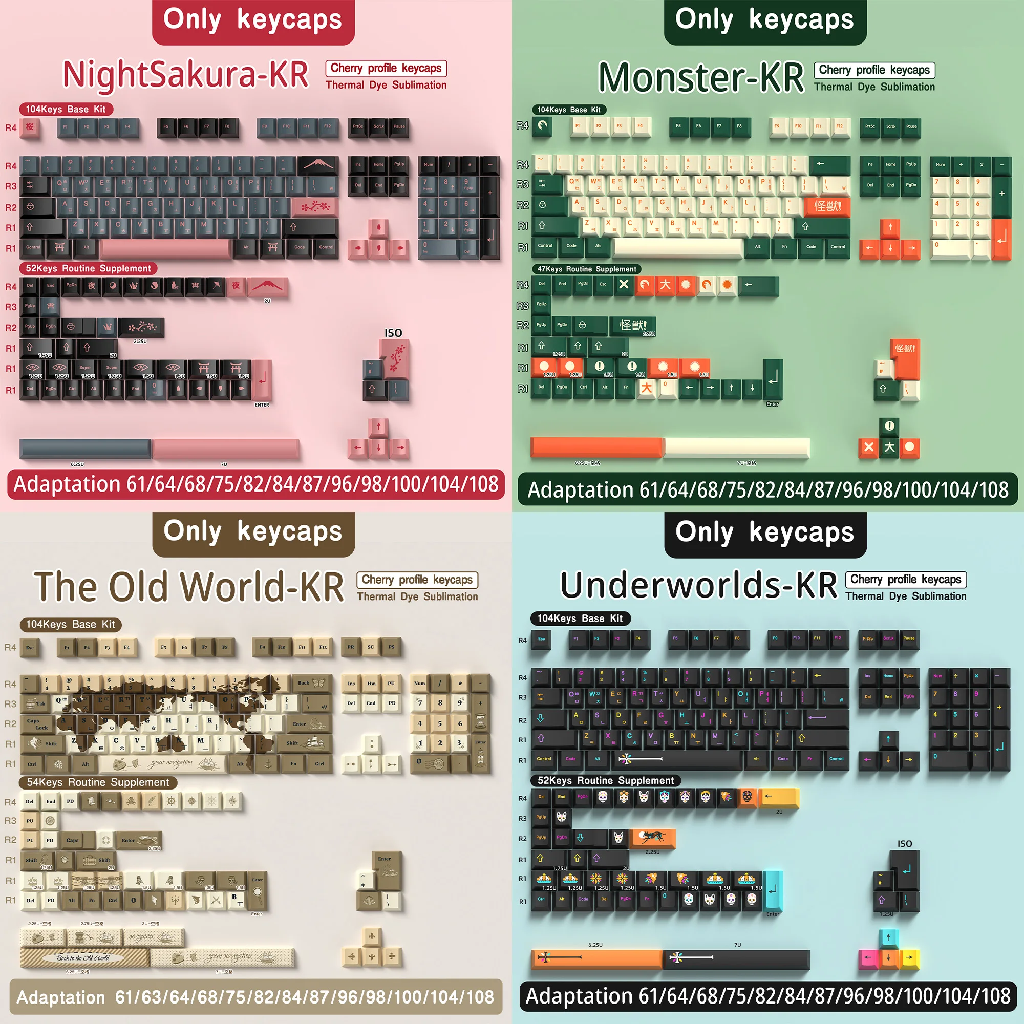 KYOMOT Korean Mechanical Keyboard Keycaps 150 Keys/Set PBT Sub Dye Cherry Profile Kor ISO Layout Anime Movie Style DIY KR Keycap