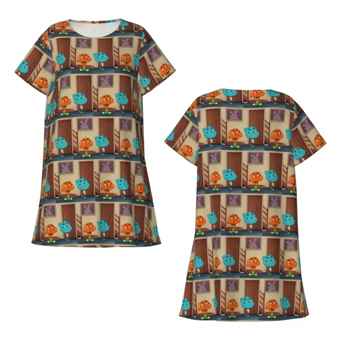 Custom The Amazing World Of Gumball Tawog Short Sleeves Nightdress For Sleeping Women Short Sleeve Nightgowns Loose Pajama Dress